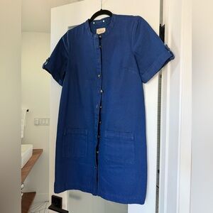 Sezane Denim Button-Down Mini Dress with removable lace collar